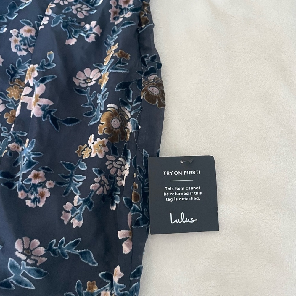 Lulu's Navy Floral Burnout Asymmetrical Mini Dress - Picture 4 of 9